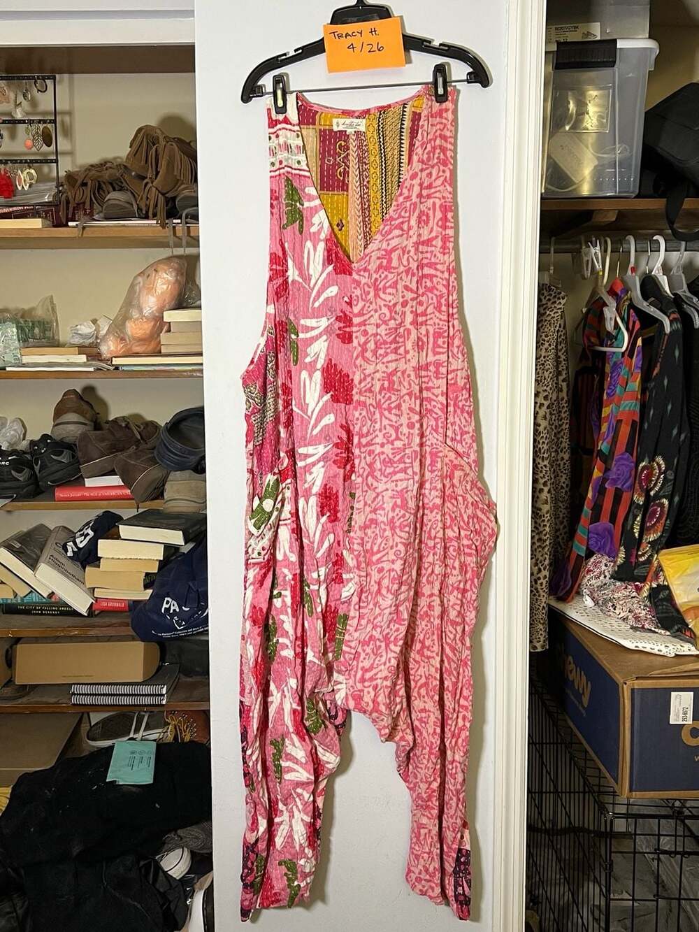 Kantha Pink Erin Jumpsuit with Hand Painted Flowers